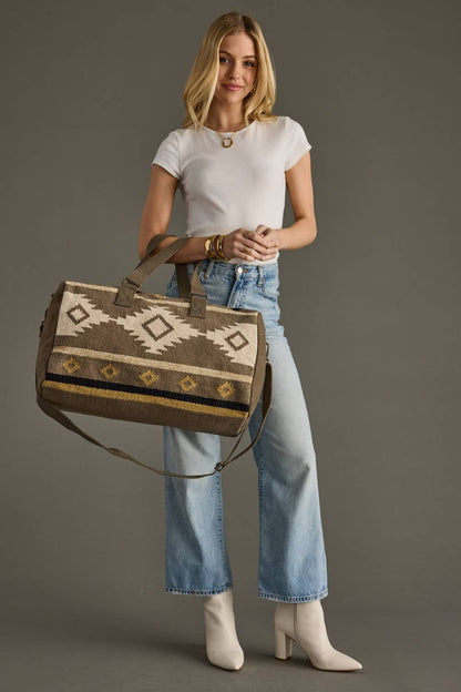TAUPE, CREAM & TAN AZTEC DUFFEL