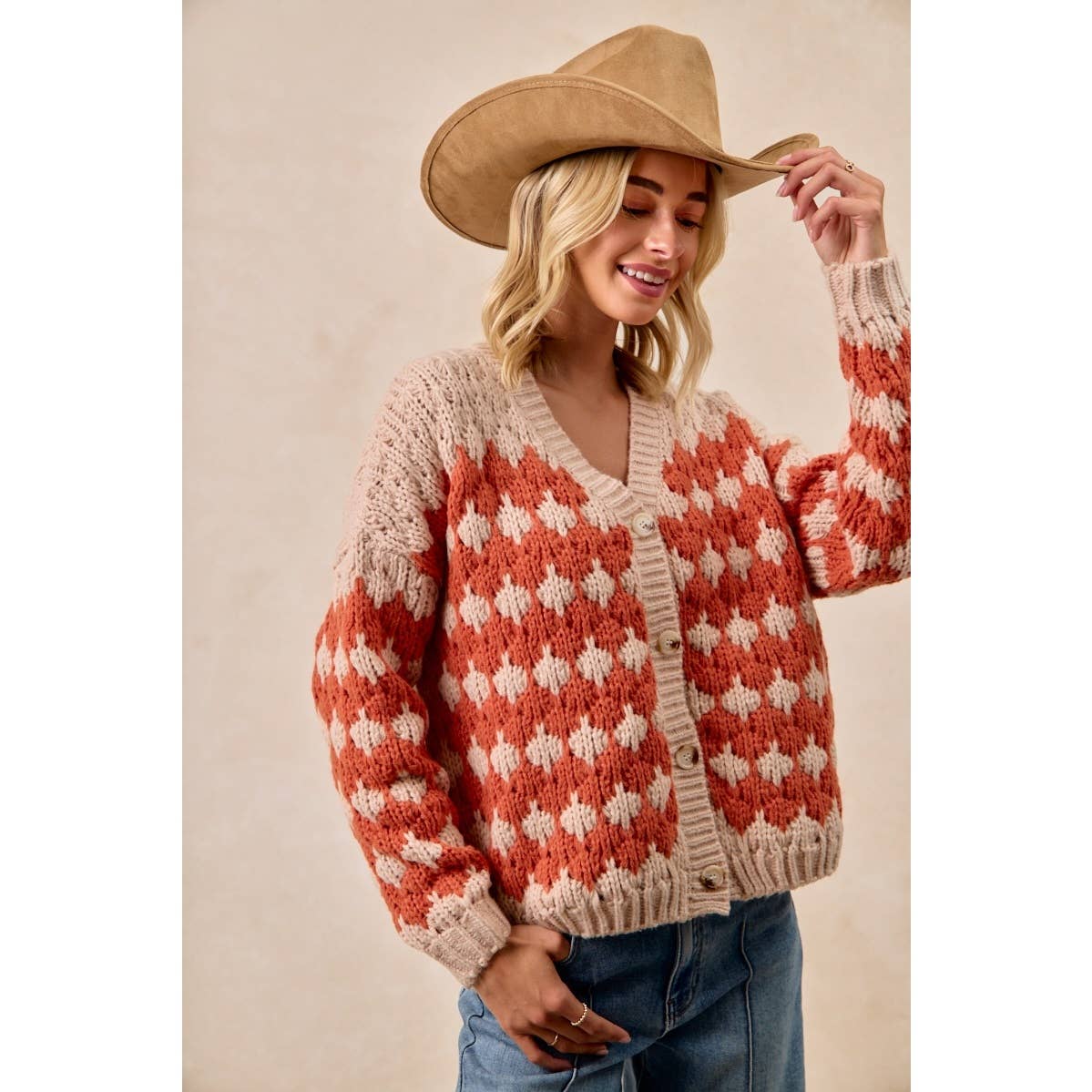 TEXTURED SWEATER CARDIGAN WITH BUTTONED CLOSURE