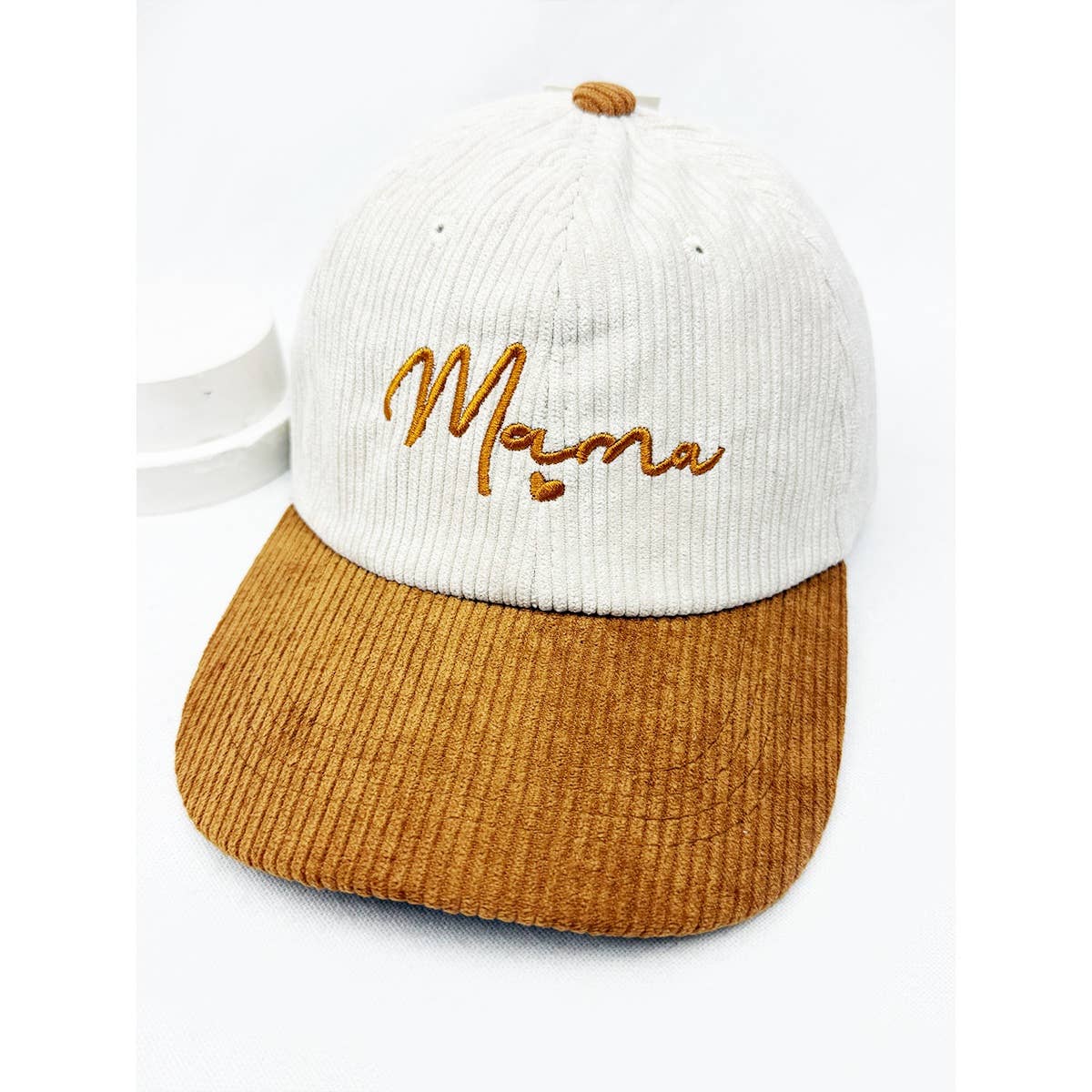 Love and Repeat - MAMA Embroidered Two Tone Corduroy Baseball Cap: BROWN / ONE(6)