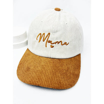 Love and Repeat - MAMA Embroidered Two Tone Corduroy Baseball Cap: BROWN / ONE(6)