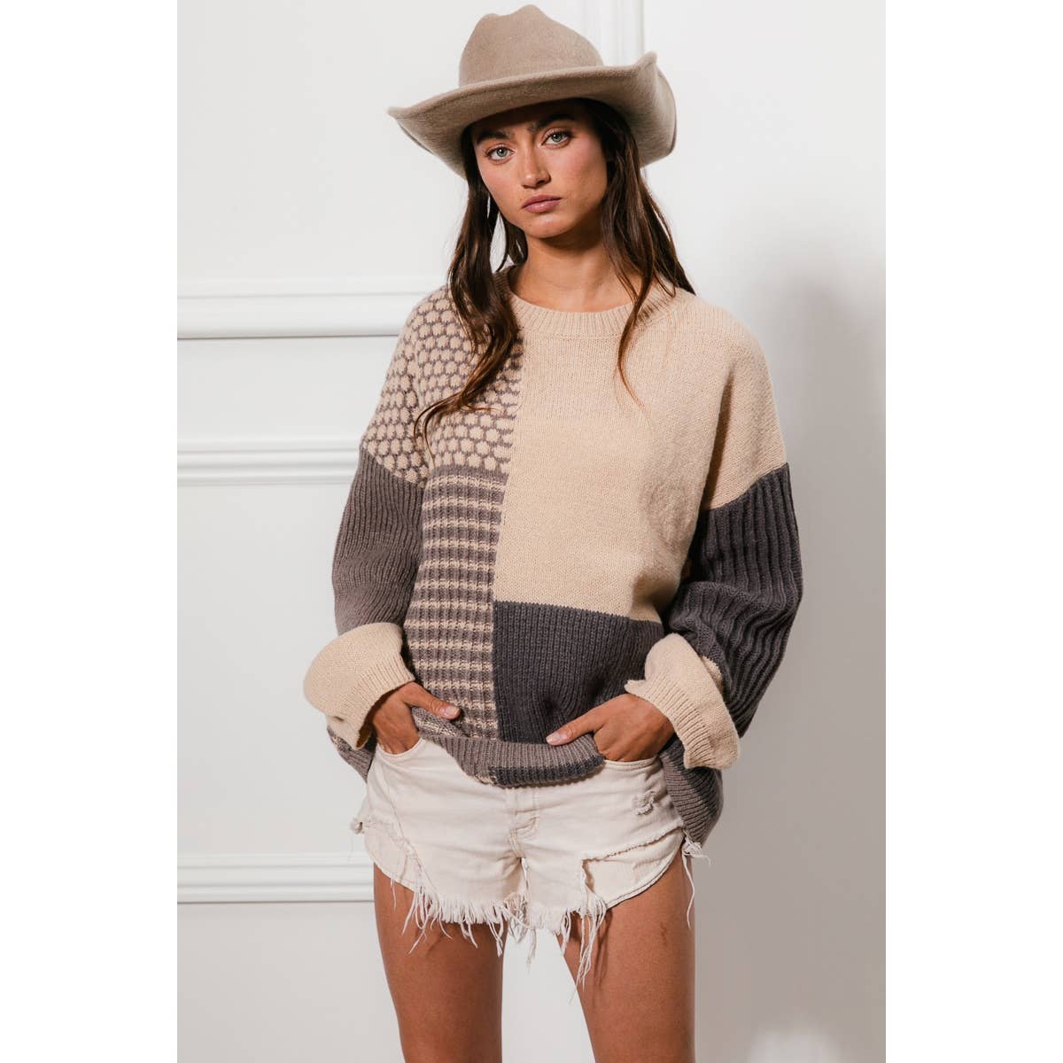 MIXED PATTERN BLOCK SWEATER