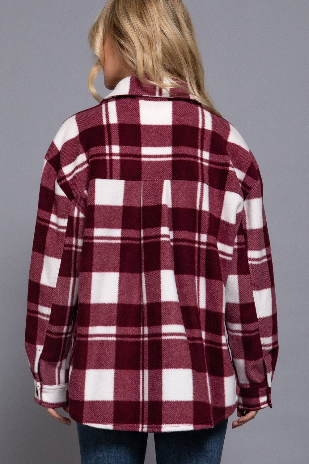 LONG SLEEVE CHECK PRINTED FLEECE SHACKET