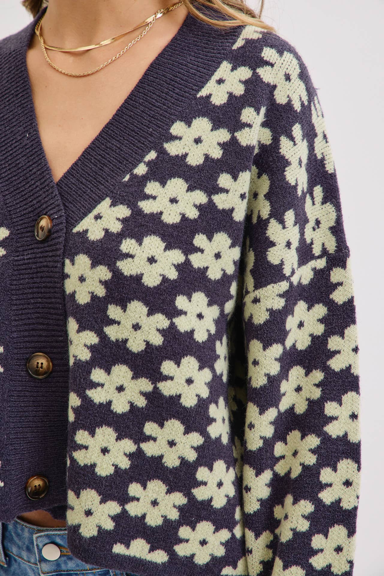 COZY PLAYFUL CASUAL FLORAL PRINT SWEATER KNIT CARDIGAN