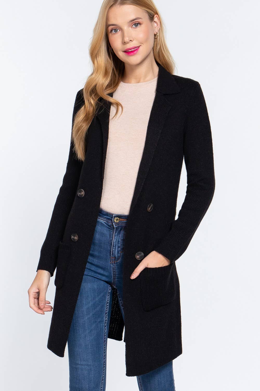 NOTCHED COLLAR SWEATER BLACK