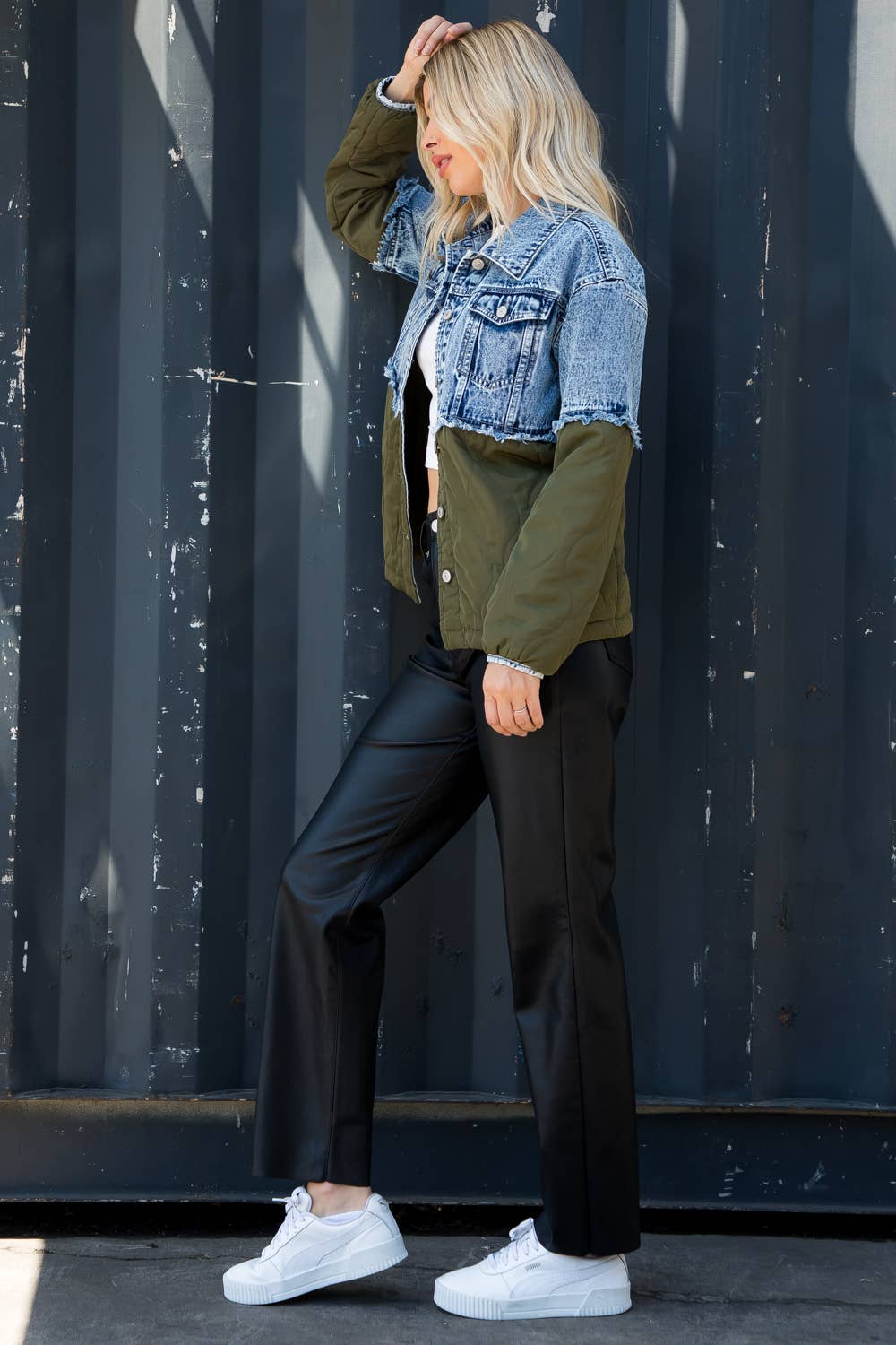 ACID WASH DENIM WITH QUILTED JACKET