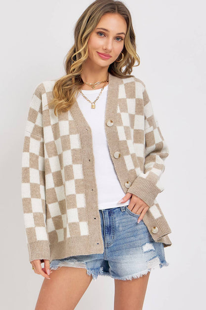 EVERYDAY CHECKER CASUAL SWEATER CARDIGAN