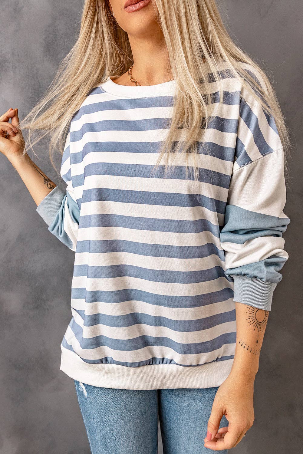 STRIPE DROP SHOULDER PULLOVER