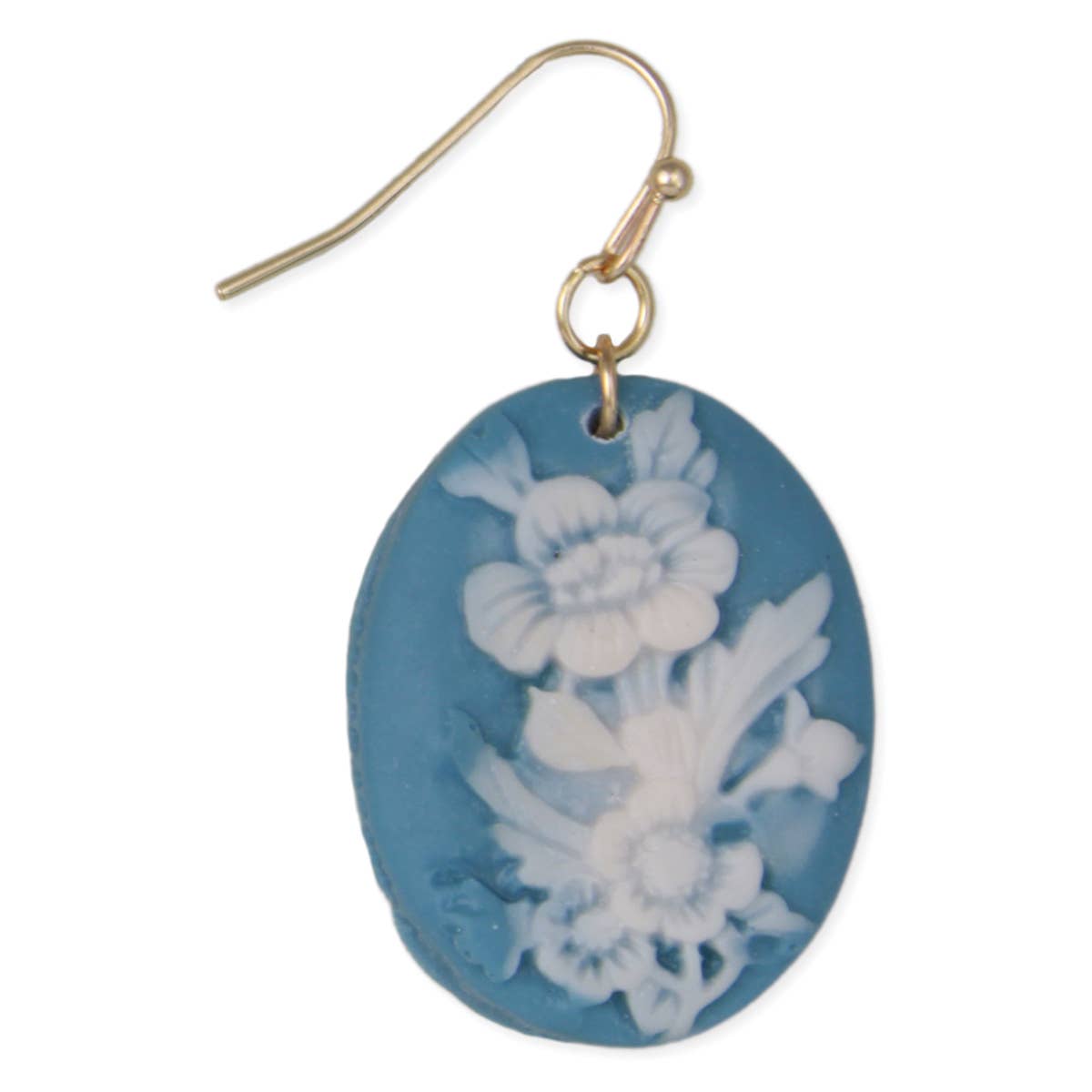 PALE BLUE FLOWER CAMEO EARRINGS