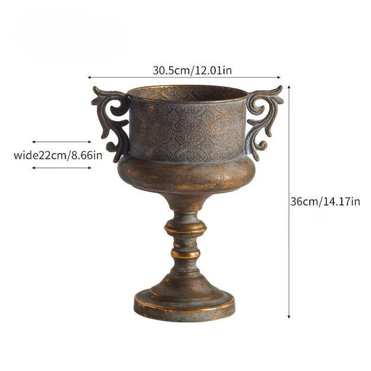 Vagabond Vintage - Embossed Gold Urn Planter with Decorative Handles: Large