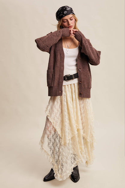 TEXTURED KNIT BUTTON-UP CARDIGAN