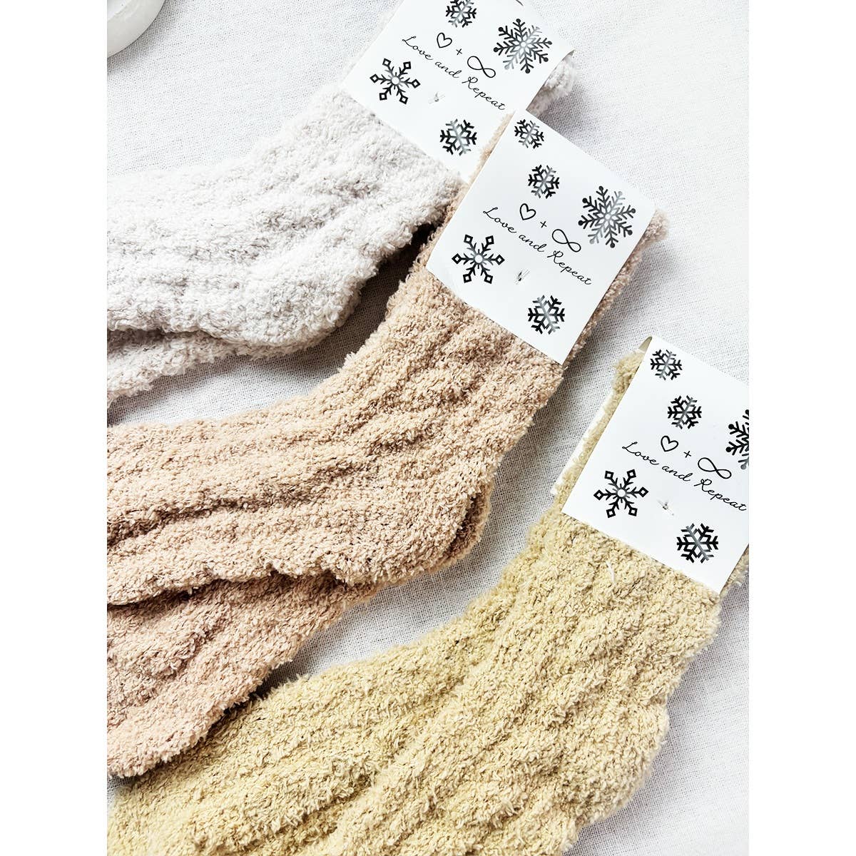 Love and Repeat - Neutral Tone Solid Cable Pattern Cozy Socks: MIX COLOR / ONE(12)