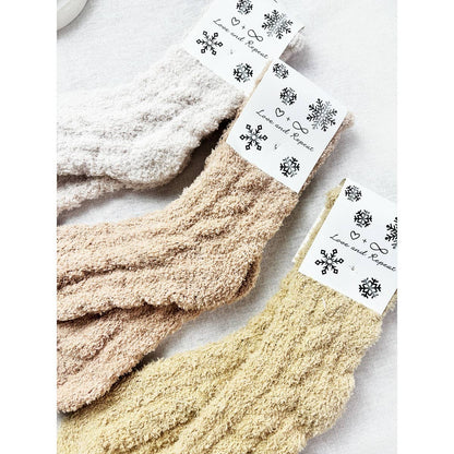 Love and Repeat - Neutral Tone Solid Cable Pattern Cozy Socks: MIX COLOR / ONE(12)