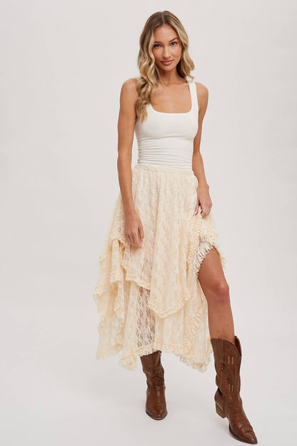 Bluivy - LACE TIER MIDI SKIRT: ECRU / L