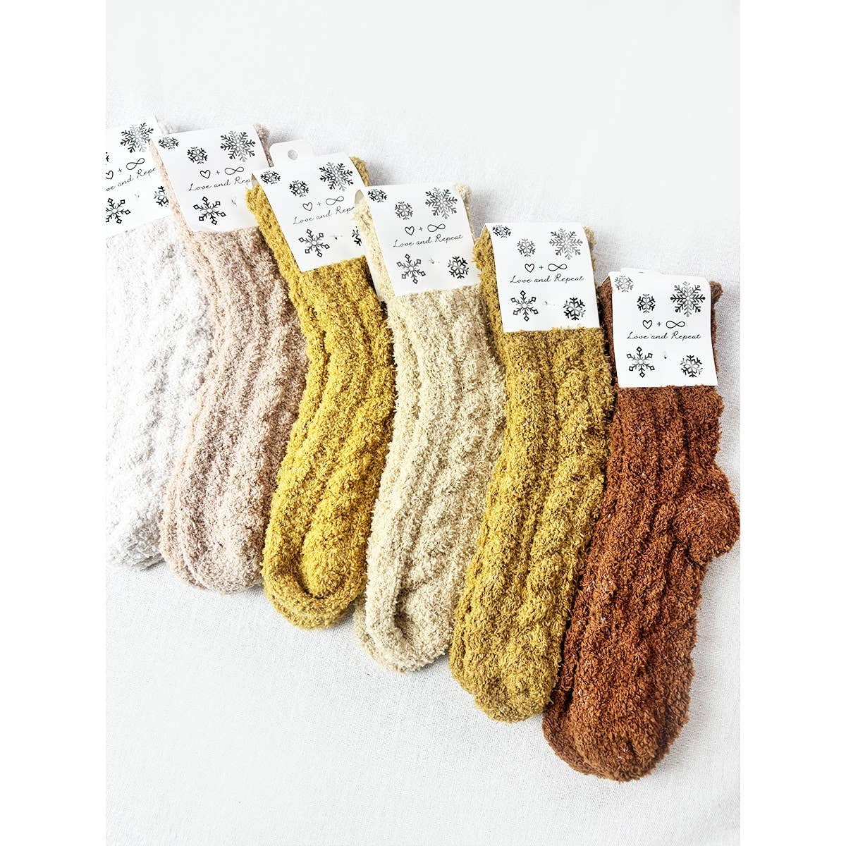 Love and Repeat - Neutral Tone Solid Cable Pattern Cozy Socks: MIX COLOR / ONE(12)