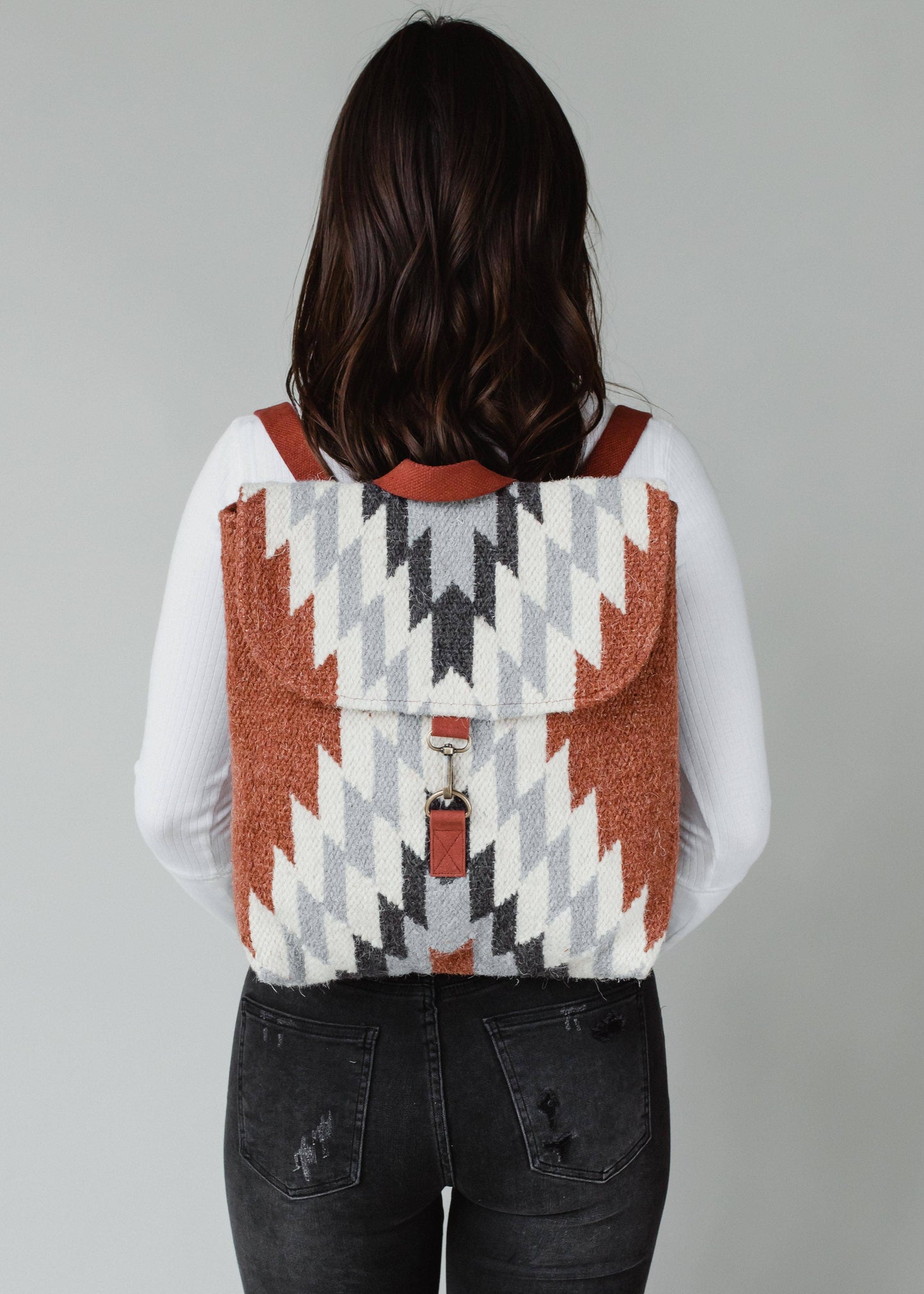 RUST, CREAM + GRAY AZTEC BACKPACK