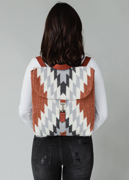 RUST, CREAM + GRAY AZTEC BACKPACK