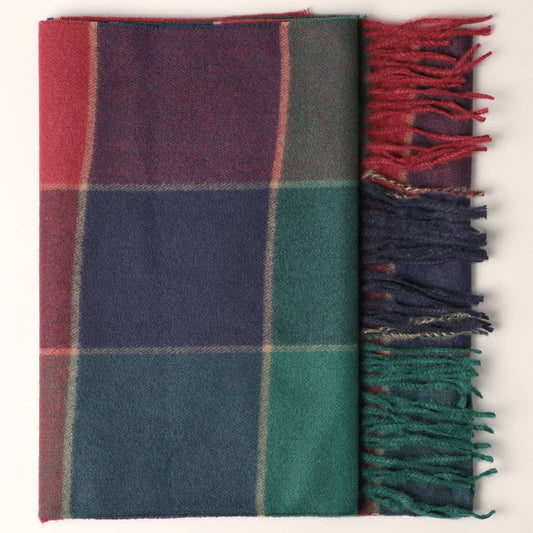 Fashion City - Cashmere Feel Plaid Pattern Scarf - Fringed Edges: SW-18 / ONE SIZE