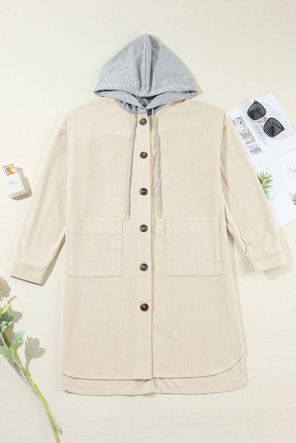 JOAN BEIGE OVERSIZED CORDUROY HOOD SHACKET