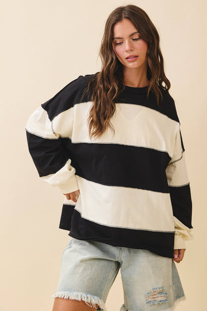 AEMI + CO - 8551GN Oversized Color Block Long Sleeve Pullover: Terracotta Butter / Contemporary / S