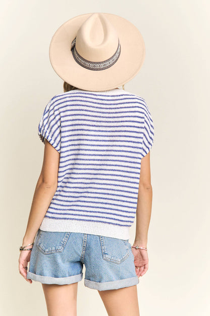 TORI STRIPED CASUAL SHORT SLEEVE KNIT TOP