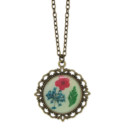 ZAD - Antique Gold Dried Flower White Cameo Necklace