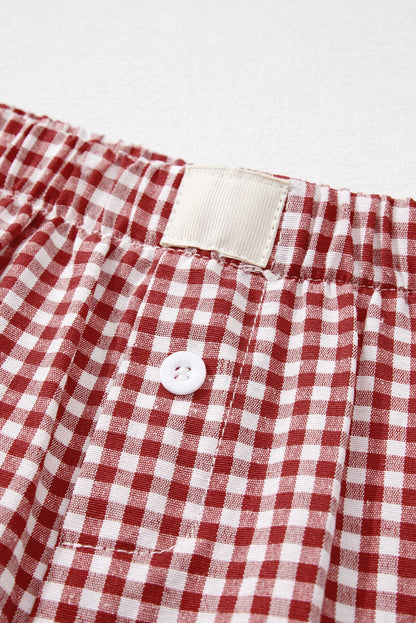 RED PLAID GINGHAM PRINTED HIGH WAIST SHORTS