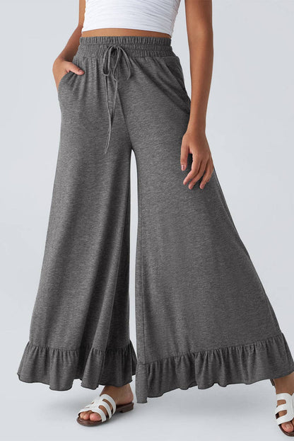 WIDE LEG PULL ON HIGH WAIST PANTS WITH POCKETS MEDIUM GREY