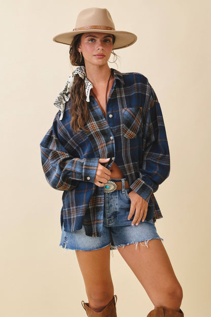 AEMI + CO - 8376EN Kambrie Plaid Flannel Shirt: Blue Multi / Contemporary / S