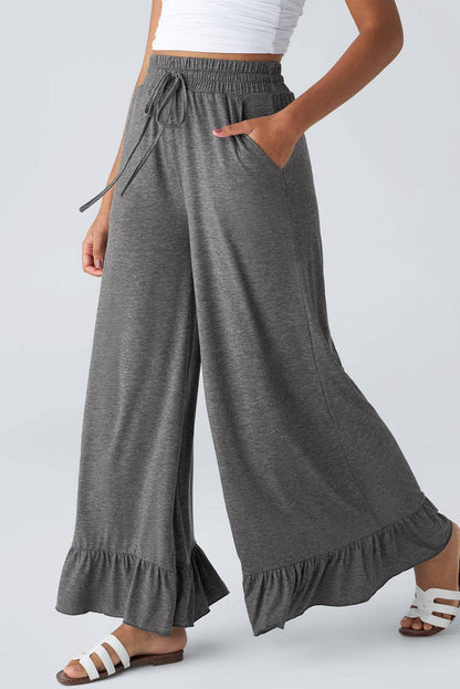 WIDE LEG PULL ON HIGH WAIST PANTS WITH POCKETS MEDIUM GREY