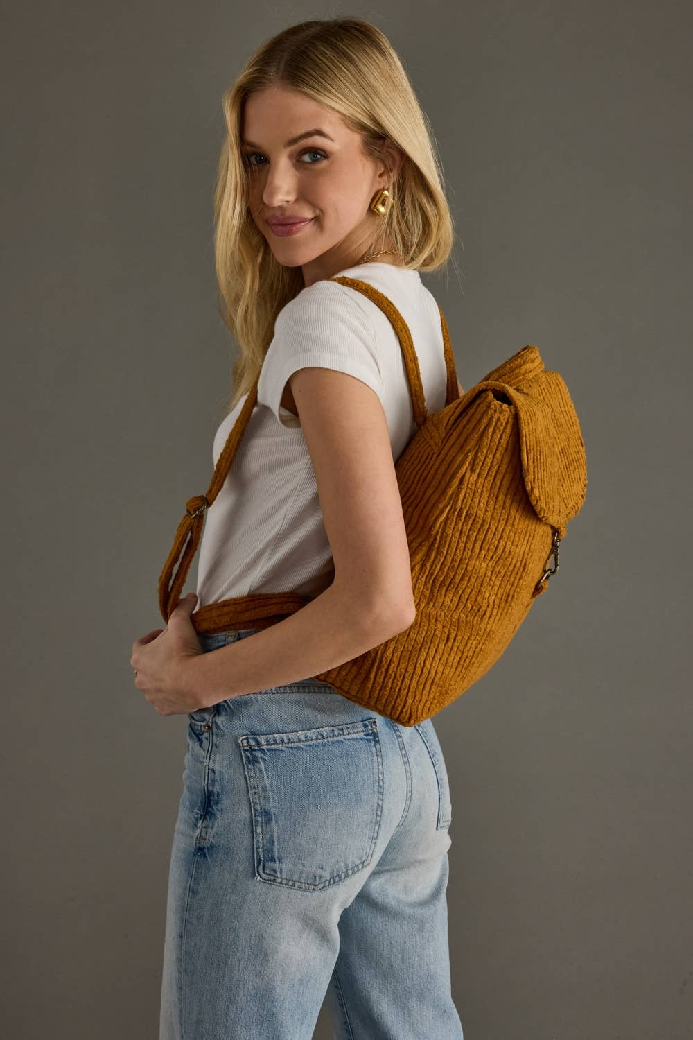 MUSTARD CORDUROY BACKPACK