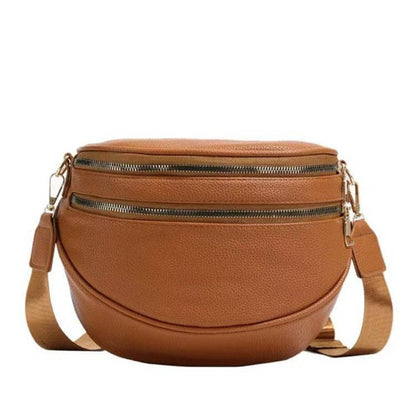 Aili's Corner - Sabrina Double Zip Leather Crescent Sling: Black