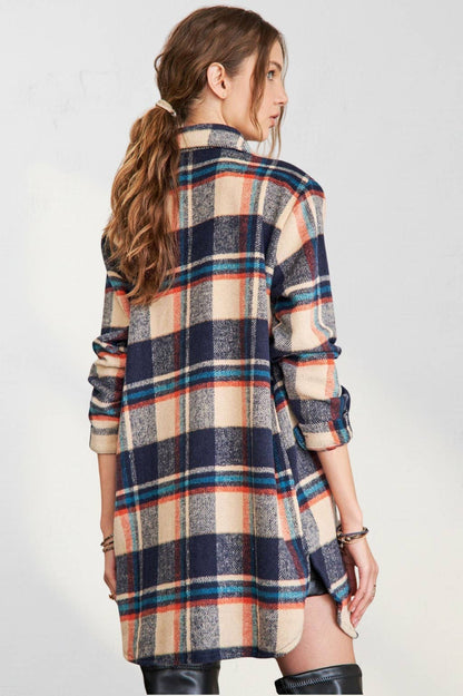 ADORA LA - CEJ1987A-CHECK FLANNEL SHIRT JACKET LONG SLEEVE: Green/Navy / S-M-L(2-2-2)