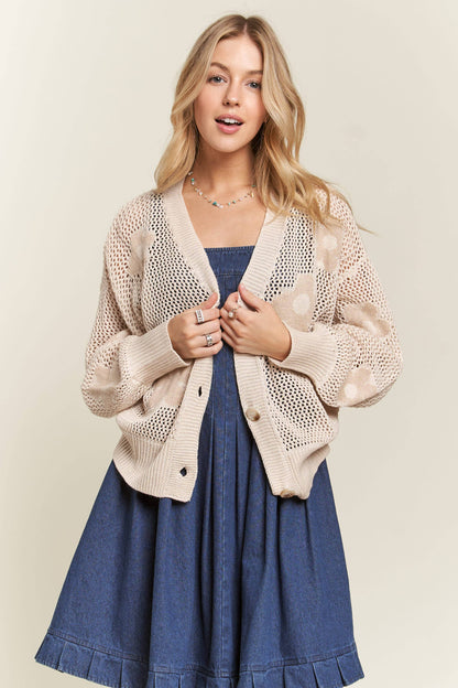 LIGHTWEIGHT FLORAL SWEATER CARDIGAN: CHARCOAL