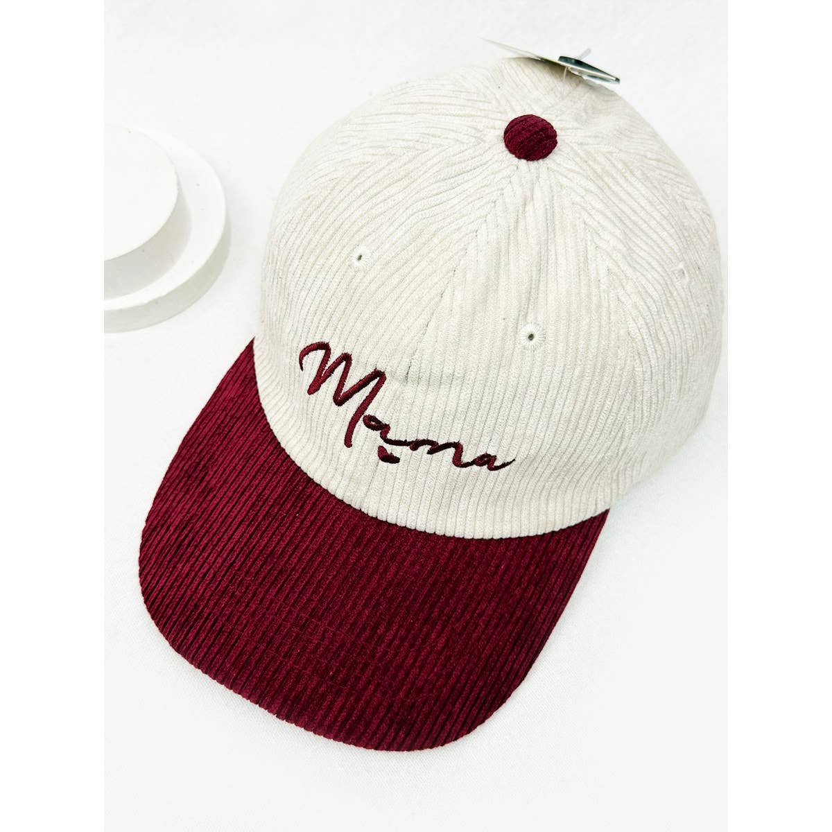 Love and Repeat - MAMA Embroidered Two Tone Corduroy Baseball Cap: BROWN / ONE(6)