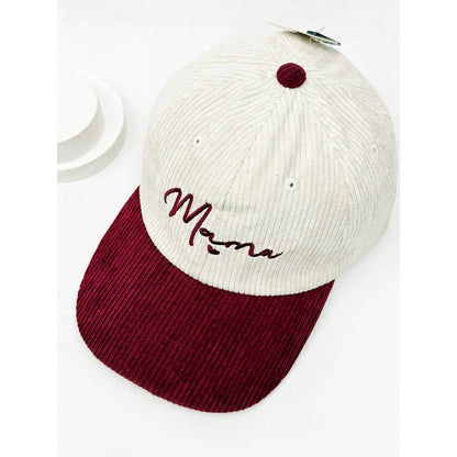 Love and Repeat - MAMA Embroidered Two Tone Corduroy Baseball Cap: BROWN / ONE(6)
