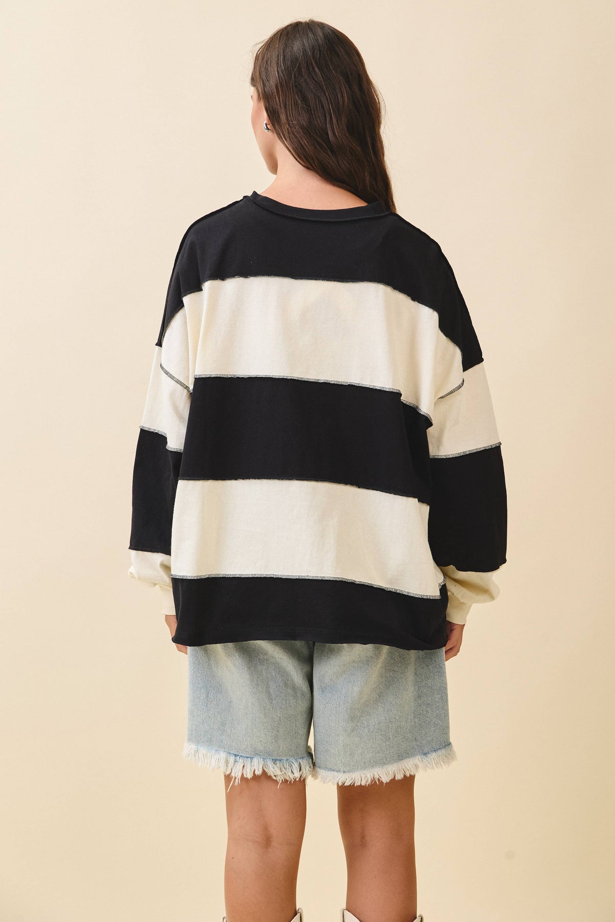 AEMI + CO - 8551GN Oversized Color Block Long Sleeve Pullover: Terracotta Butter / Contemporary / S