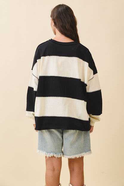 AEMI + CO - 8551GN Oversized Color Block Long Sleeve Pullover: Terracotta Butter / Contemporary / S