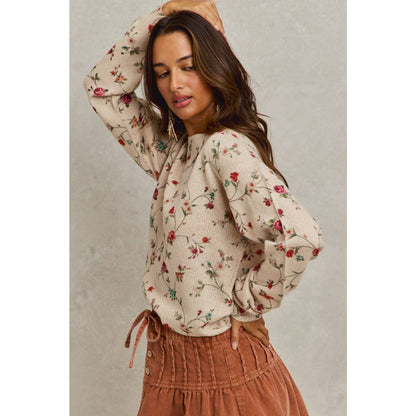 FLORAL PRINT CREWNECK SWEATER KNIT TOP