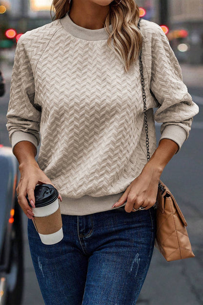 BEIGE TEXTURED RAGLAN PULLOVER