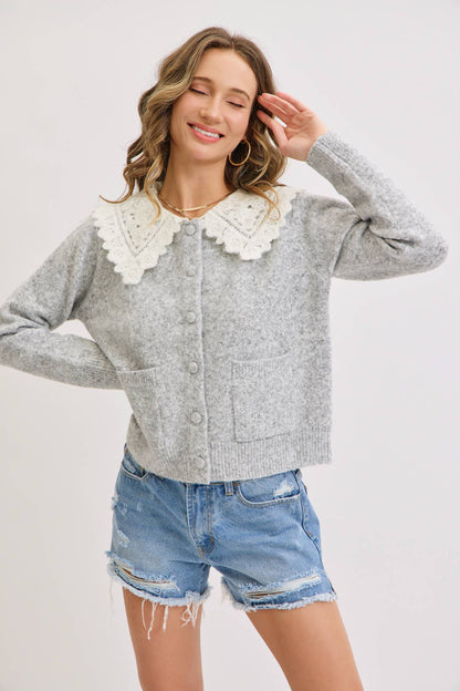 SOFT COZY LACE COLLAR CARDIGAN