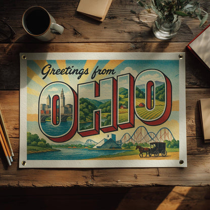 Benoit's Design Co. - Greetings From Ohio State Postcard Felt Banner: 16 x 24 inches