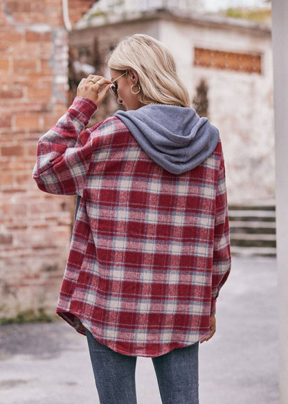RED FLANNEL CHECKED HOODED JACKET