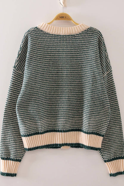 Color Pop Textured Knit Cardigan: HUNTER GREEN