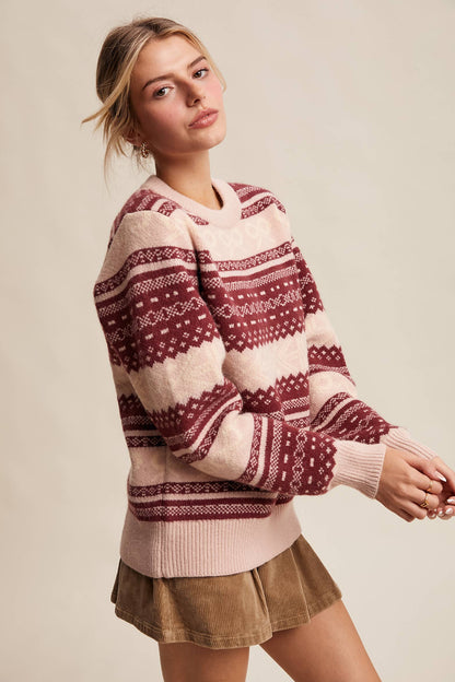 FAIR ISLE BOW KNIT SWEATER