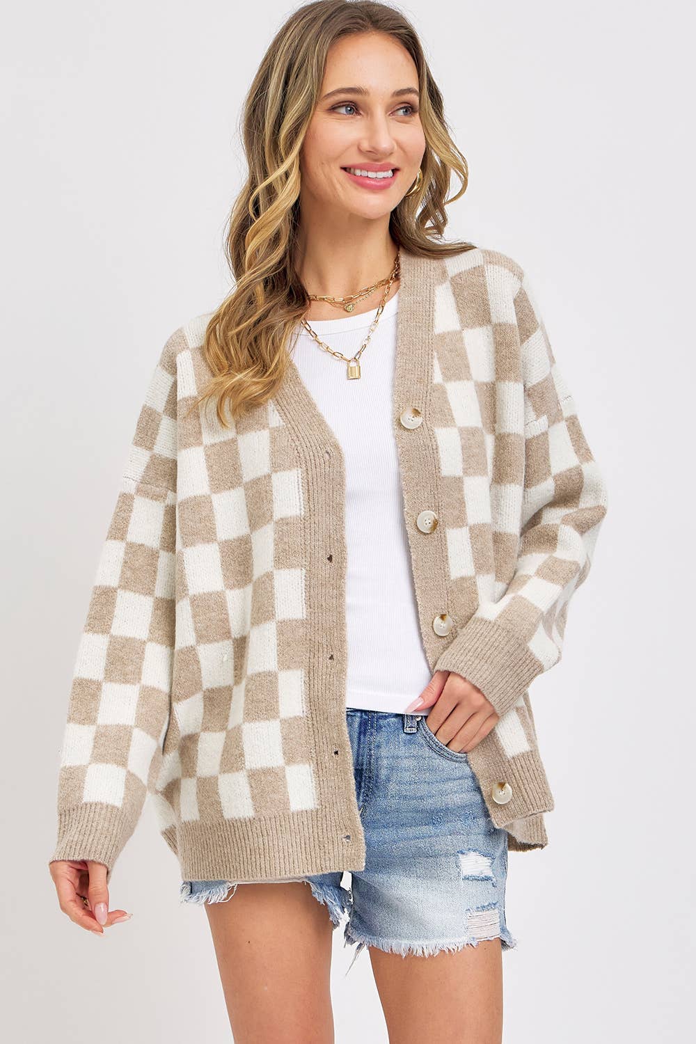 EVERYDAY CHECKER CASUAL SWEATER CARDIGAN