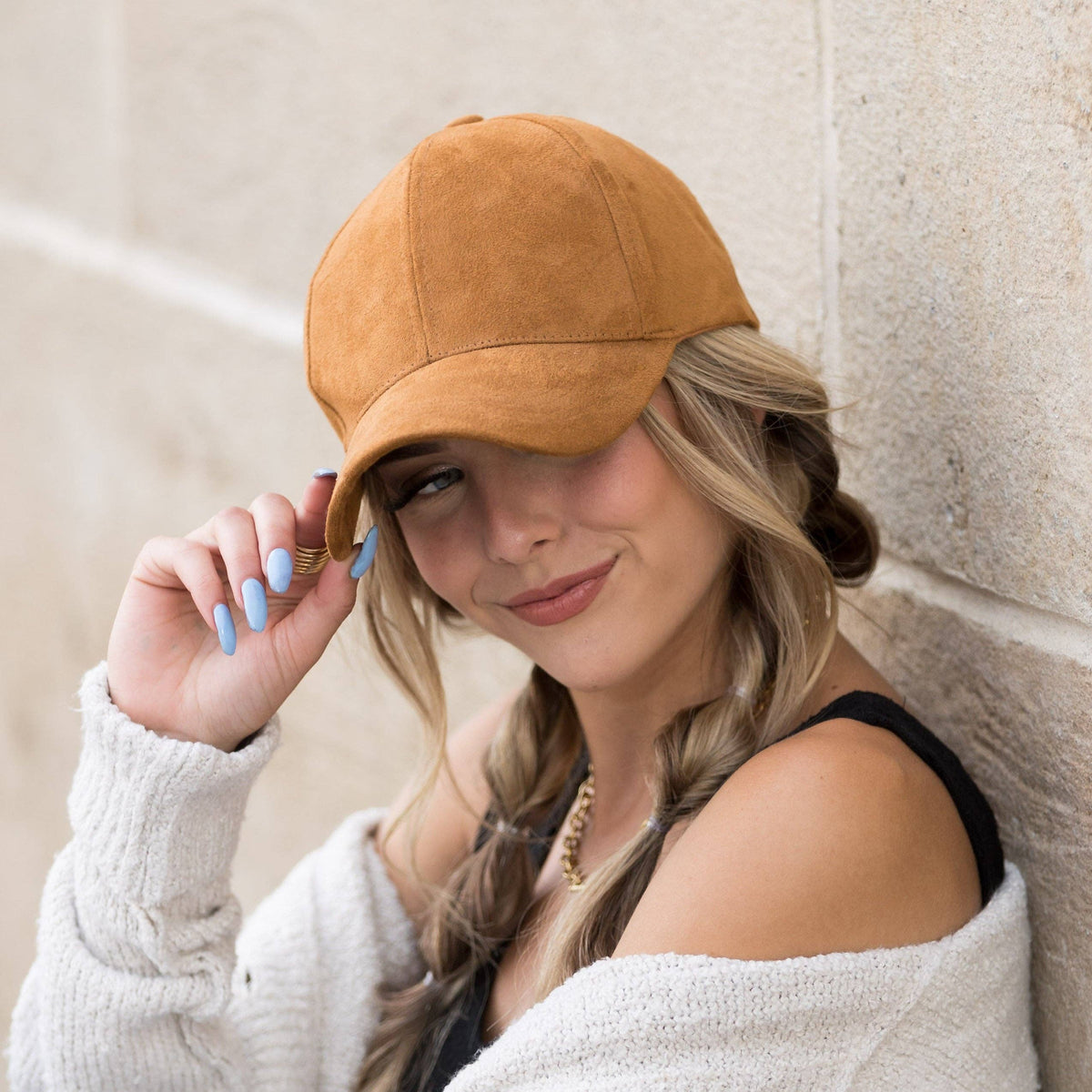 Aili's Corner - Suede Boyfriend Ball Cap: Camel