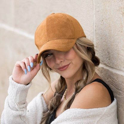 Aili's Corner - Suede Boyfriend Ball Cap: Camel