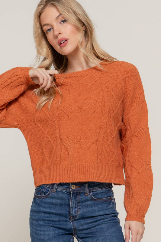 CREW NECK CABLE DETAIL SWEATER