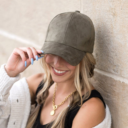 Aili's Corner - Suede Boyfriend Ball Cap: Camel