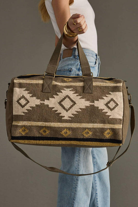 TAUPE, CREAM & TAN AZTEC DUFFEL
